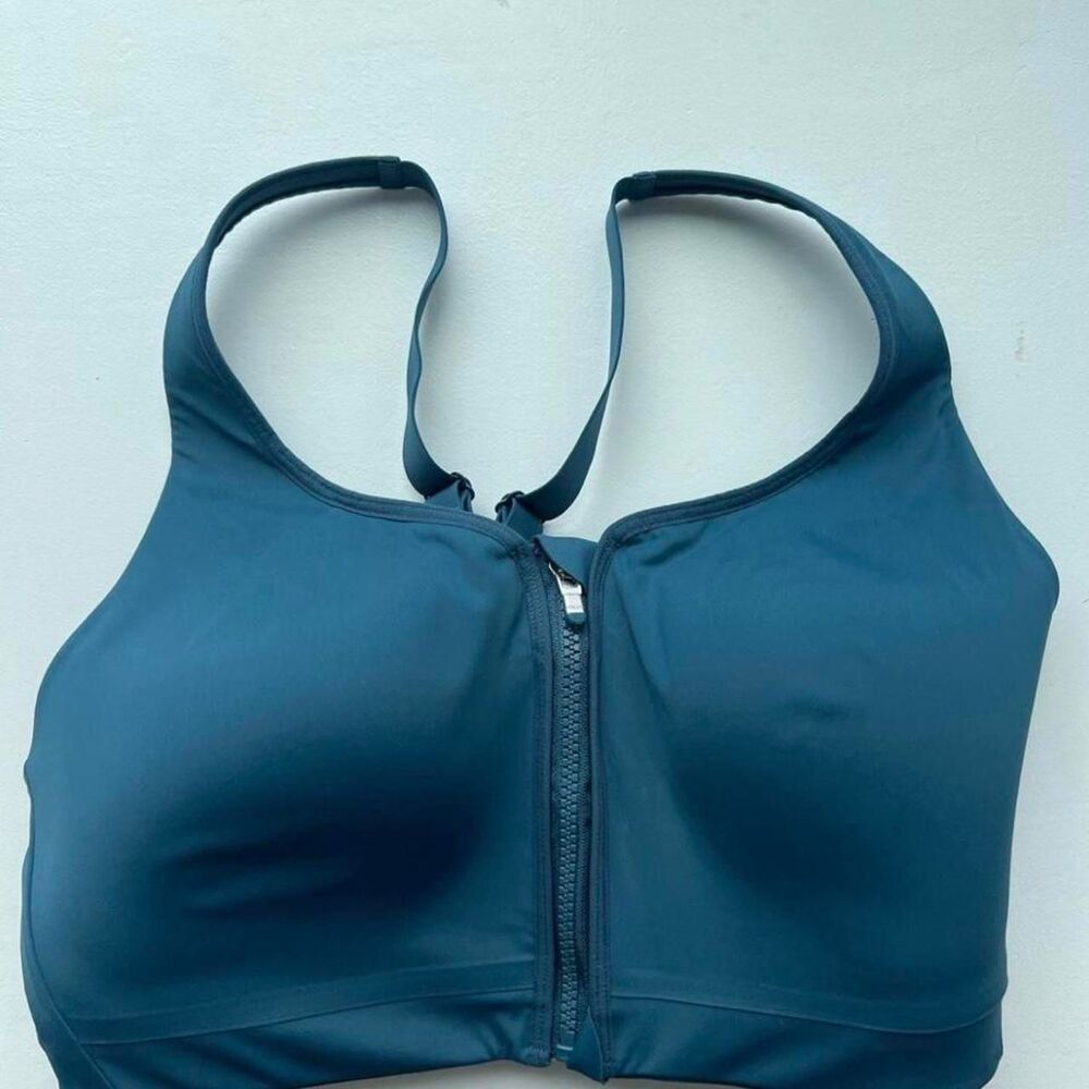 Athleta Advance Zip Front Bra 36DD Sequoia Blue Molded Cups Worn Once